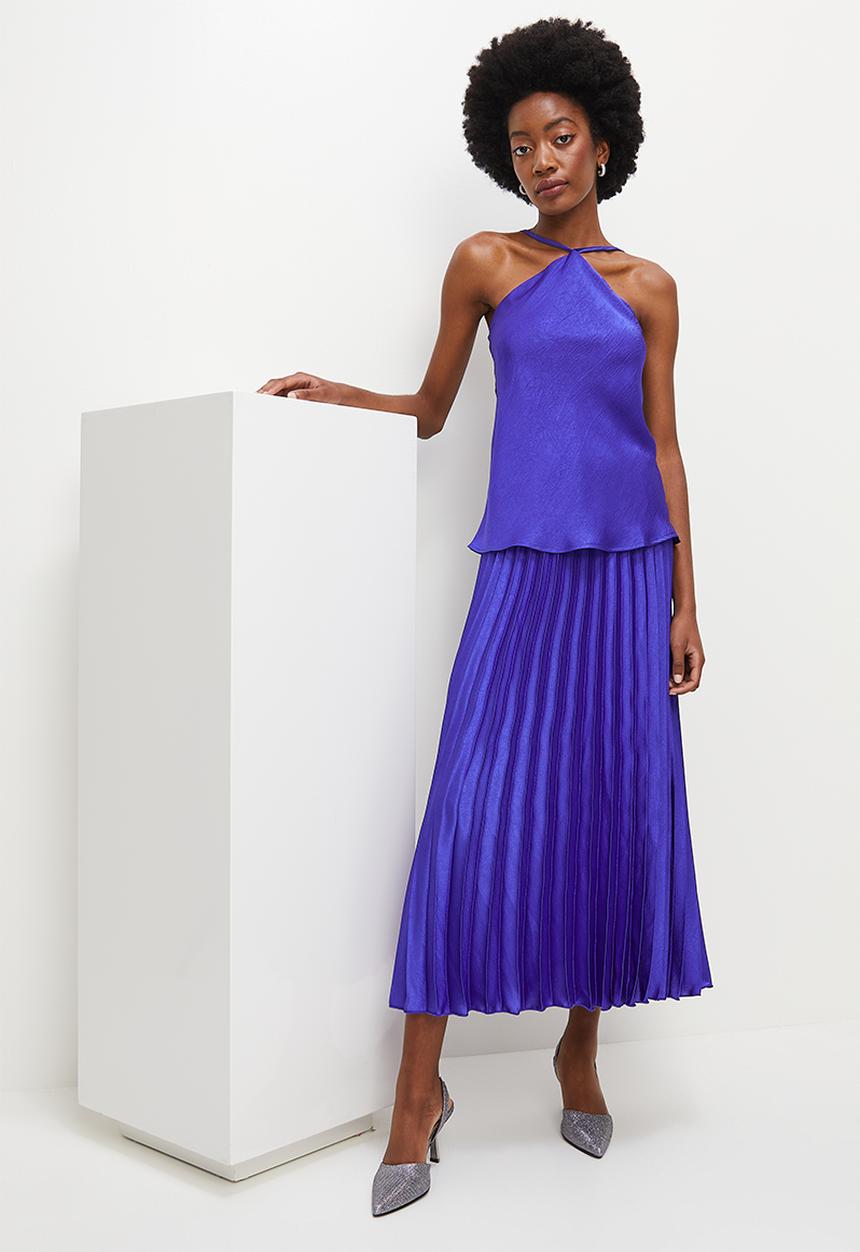 MILLA - Co-ord satin halter blouse - cobalt