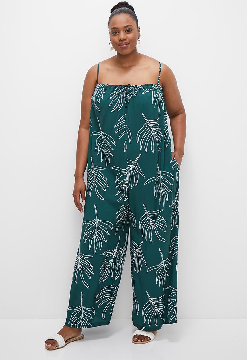 edit Plus - Boobtube wide leg jumpsuit - teal beaded palm
