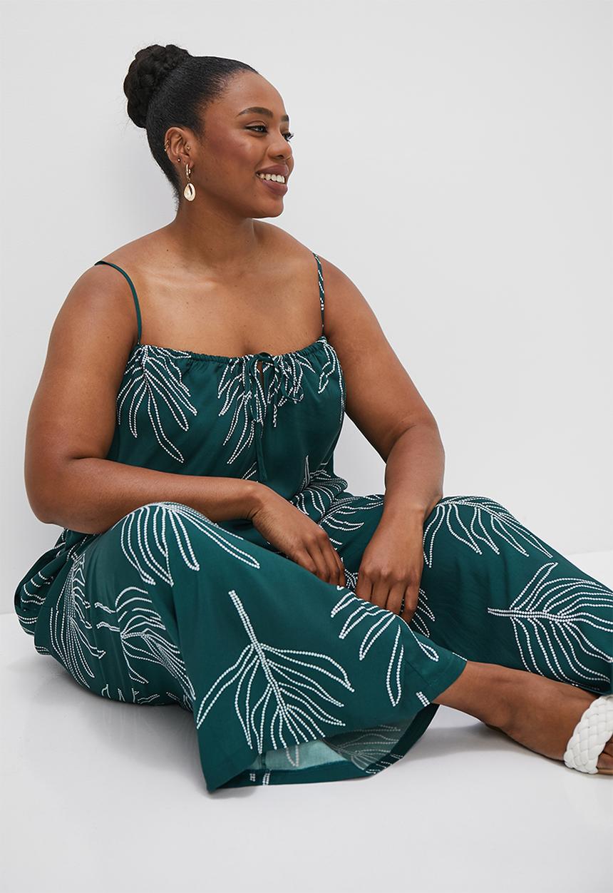 edit Plus - Boobtube wide leg jumpsuit - teal beaded palm
