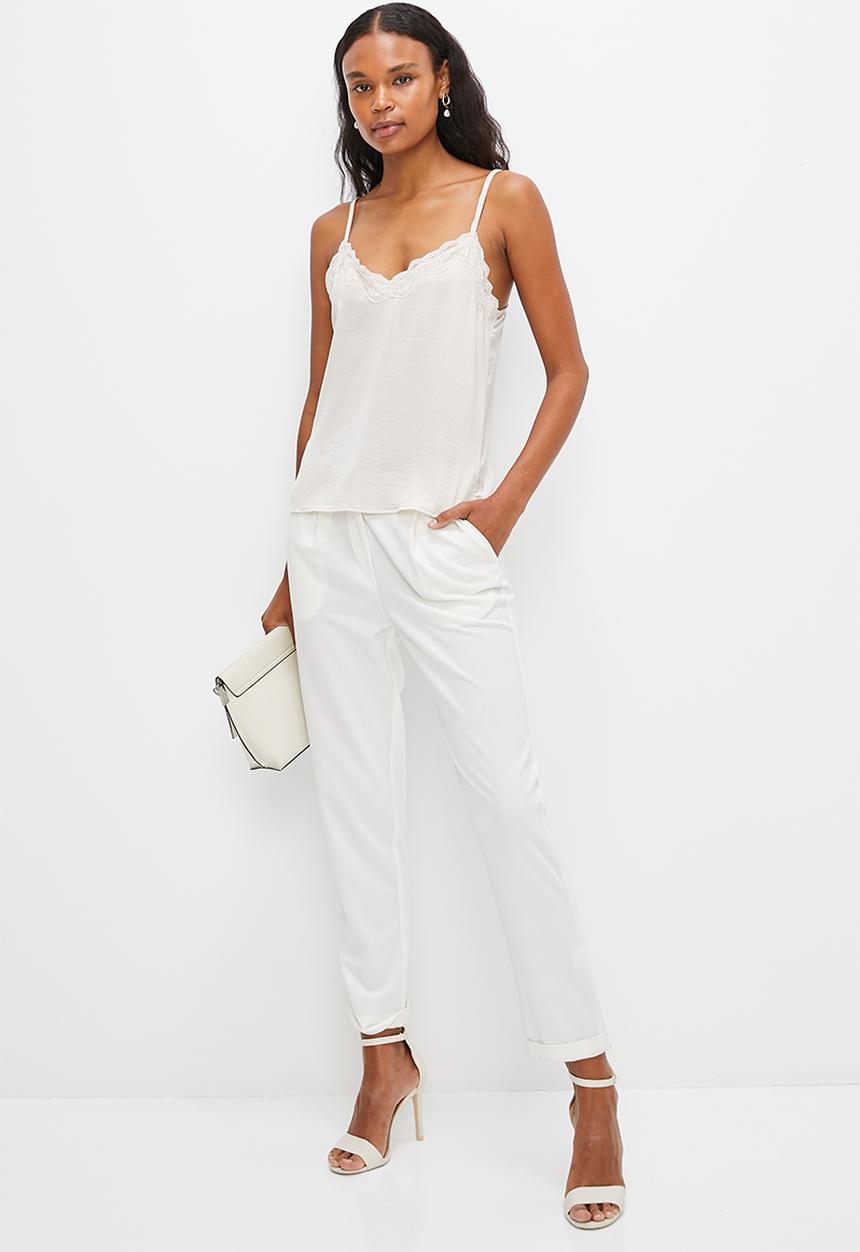 MILLA - Satin cami with lace trim - ecru