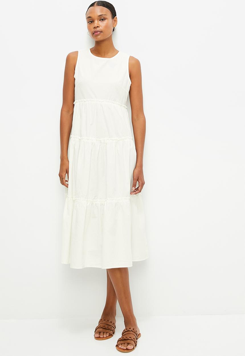 edit - Tiered poplin a-line maxi - milk