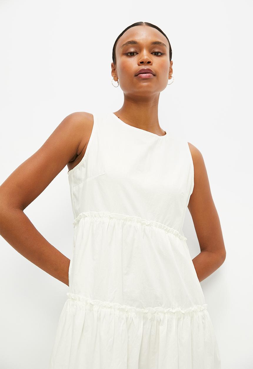 edit - Tiered poplin a-line maxi - milk