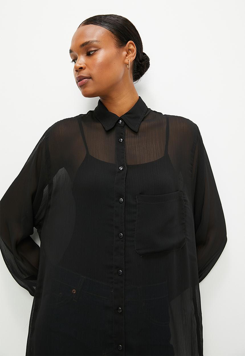 edit - Sheer crinkle shirt - black
