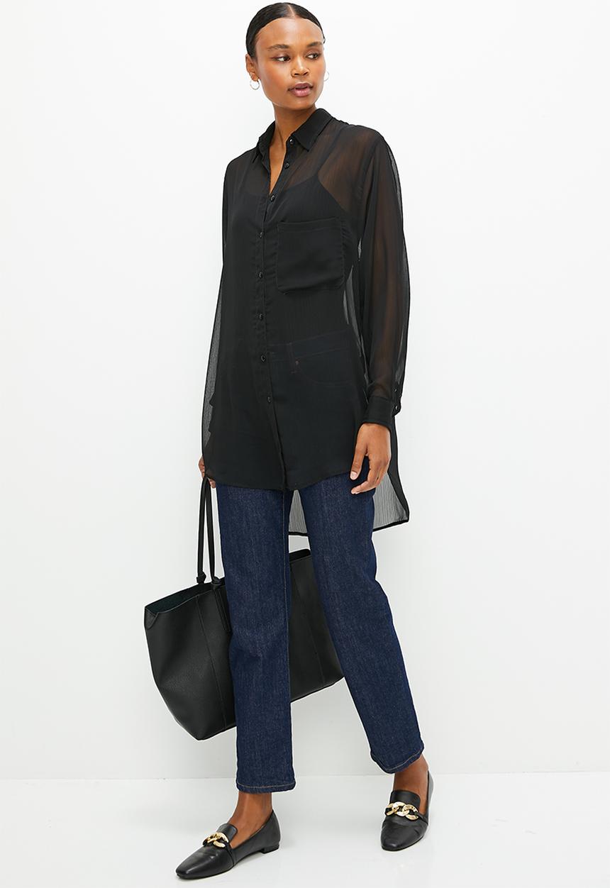 edit - Sheer crinkle shirt - black