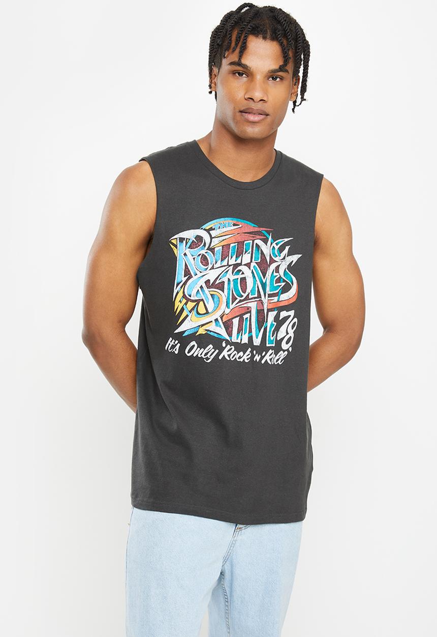 Cotton On - Tbar collab muscle - lcn bra washed black/rolling stones