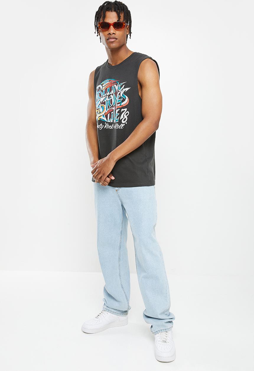 Cotton On - Tbar collab muscle - lcn bra washed black/rolling stones