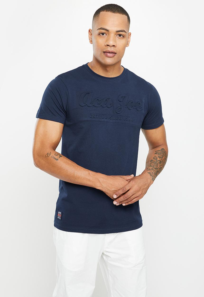 Aca Joe - Aca joe embossing on centre front short sleeve crew tee - dress blue