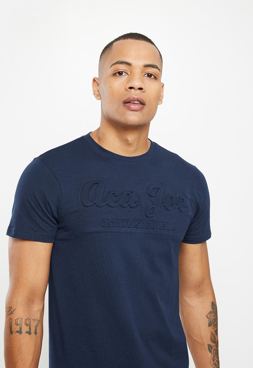 Aca Joe - Aca joe embossing on centre front short sleeve crew tee - dress blue