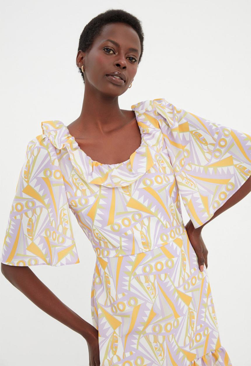 Trendyol - Print ruffle hem dress - multi