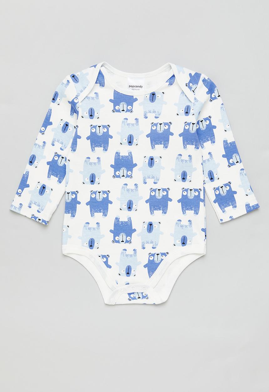 Pop Candy - Baby ls printed babygrow - white & blue 