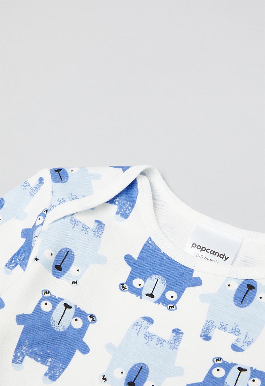 Pop Candy - Baby ls printed babygrow - white & blue 
