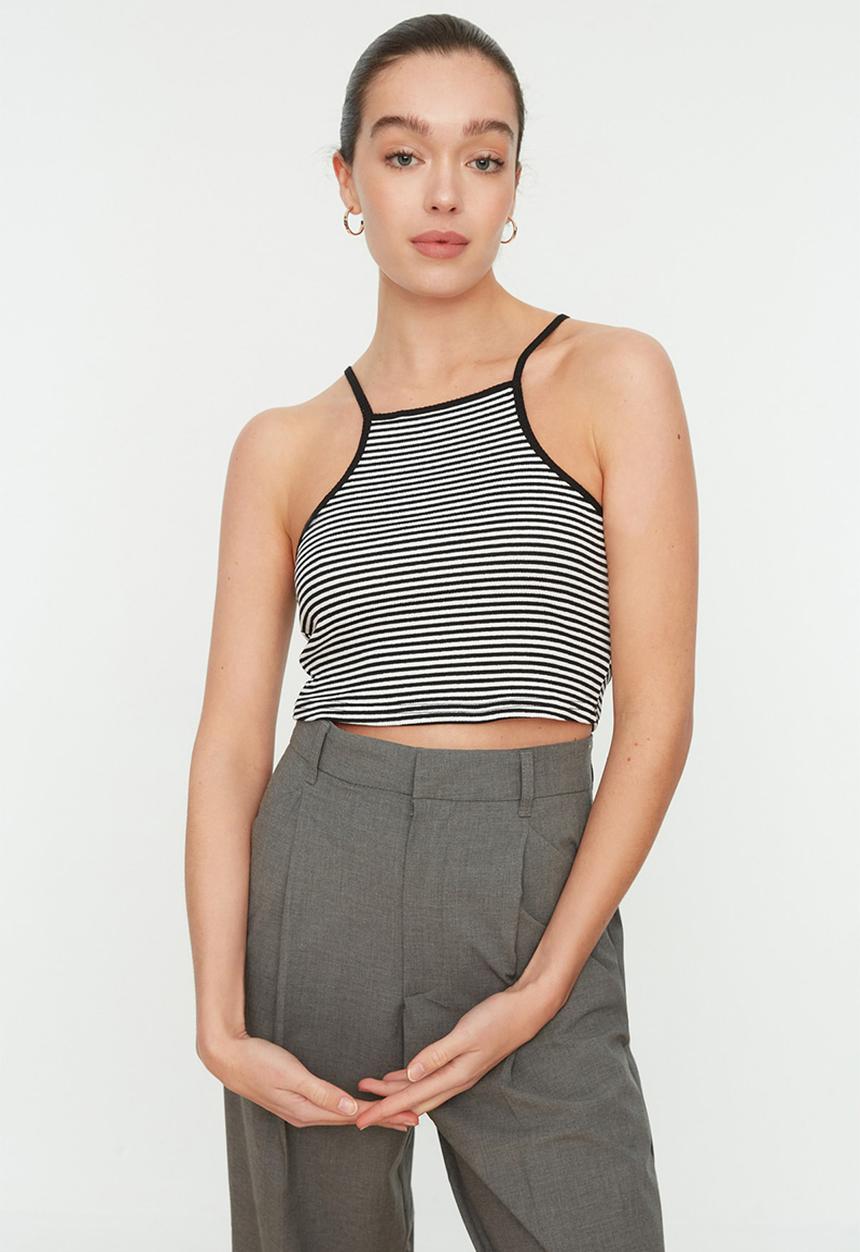 Trendyol - Striped super crop top - black