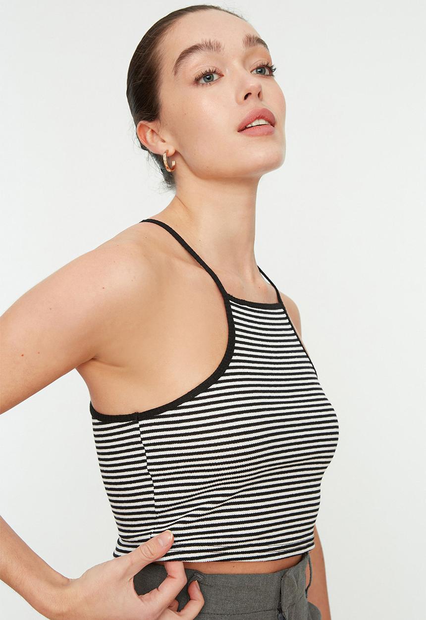 Trendyol - Striped super crop top - black