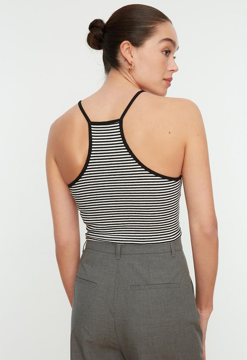 Trendyol - Striped super crop top - black