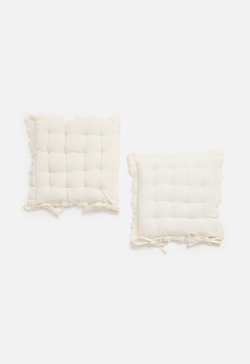 H&S - Set of 2 fray chair pad - ecru