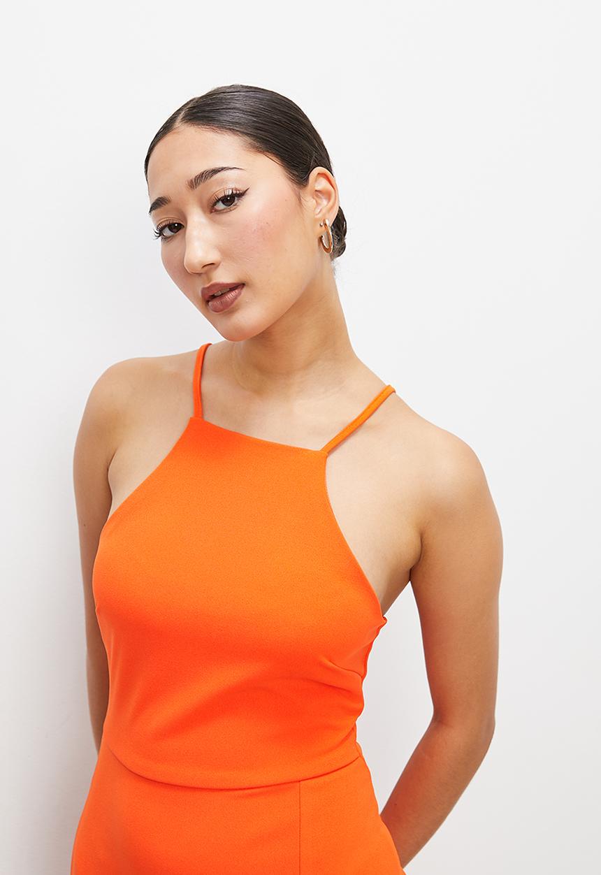 VELVET - Halter mini bodycon with slit - lt carrot