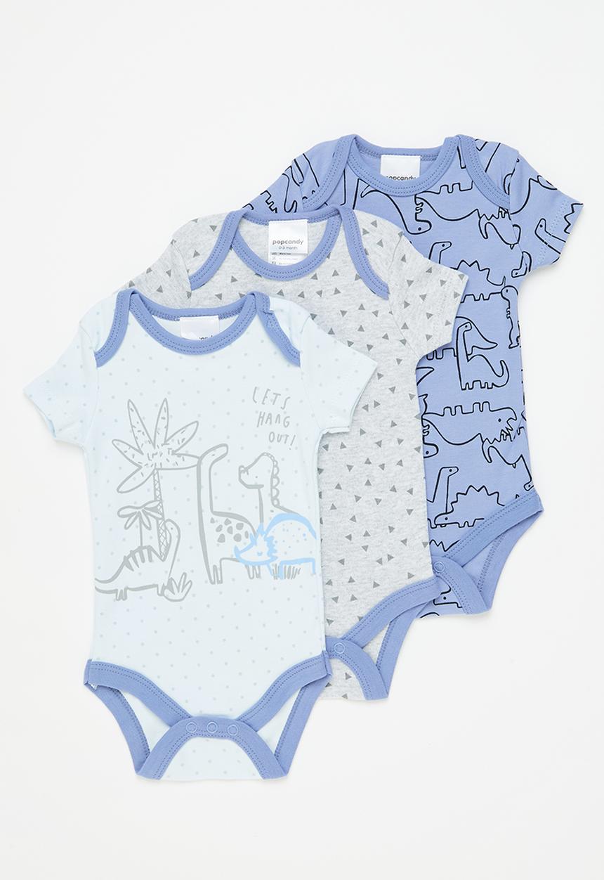 Pop Candy - Baby boys 3 pack babygrows - blue