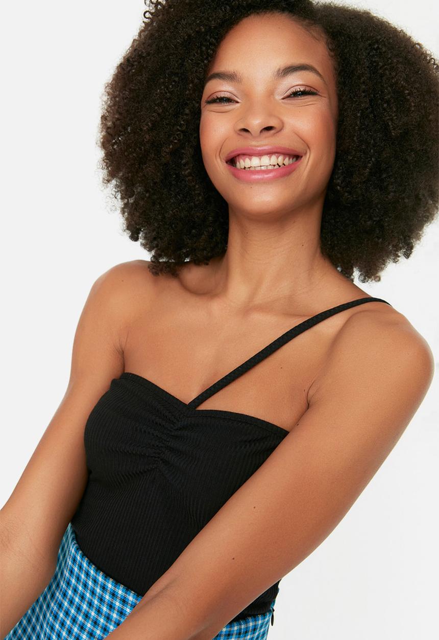 Trendyol - Asymmetrical strap top - black