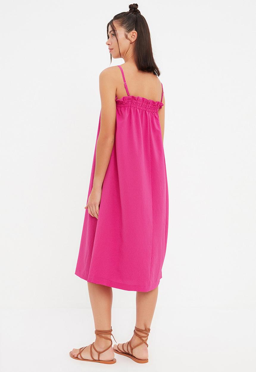 Trendyol - Strap detail ruffle midi dress - pink