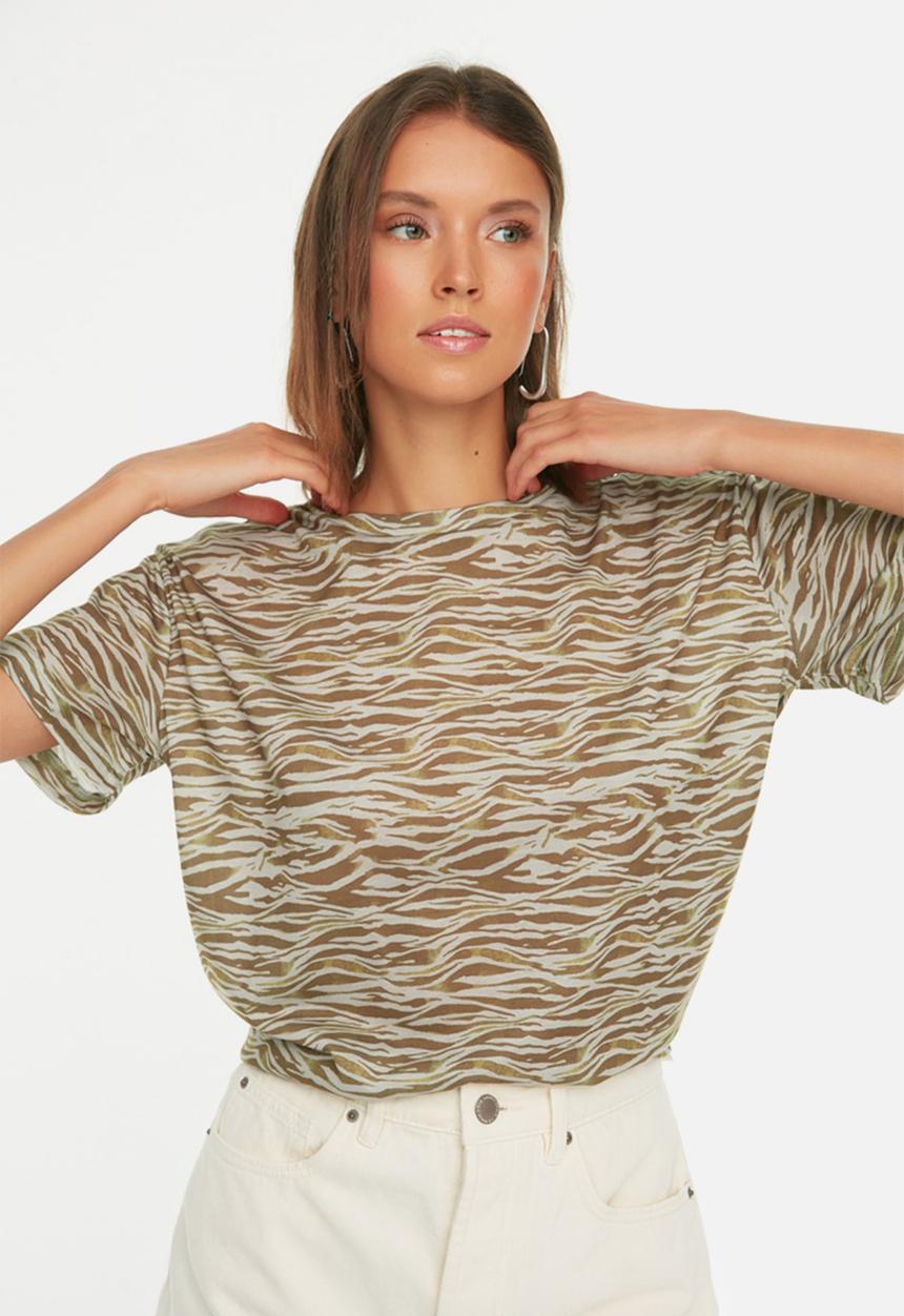 Trendyol - Striped printed t-shirt - khaki