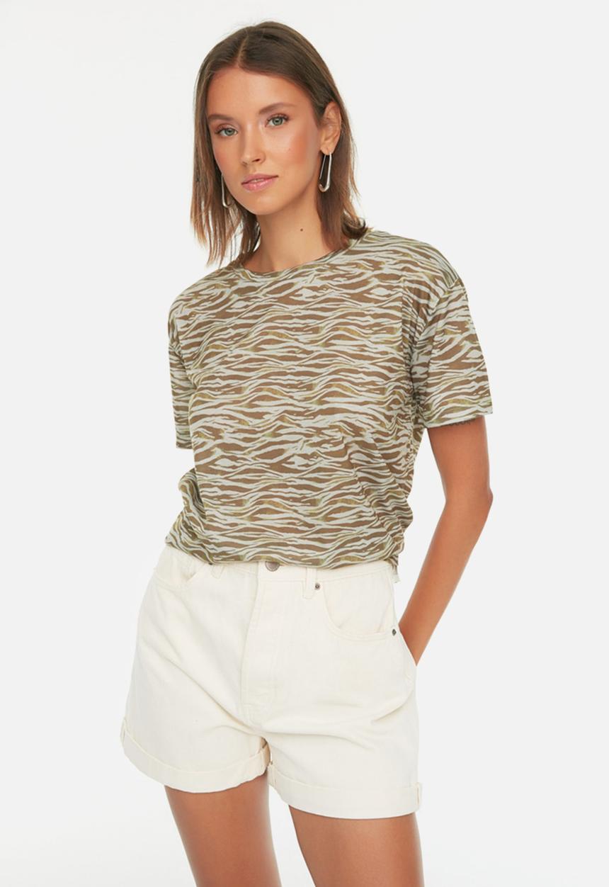 Trendyol - Striped printed t-shirt - khaki
