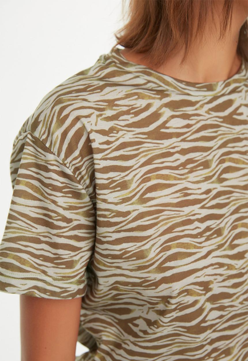 Trendyol - Striped printed t-shirt - khaki
