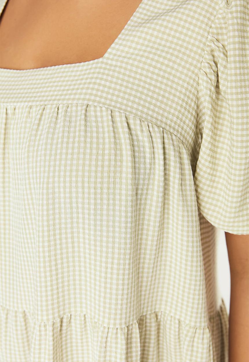 Trendyol - Plus square neck gingham dress - green