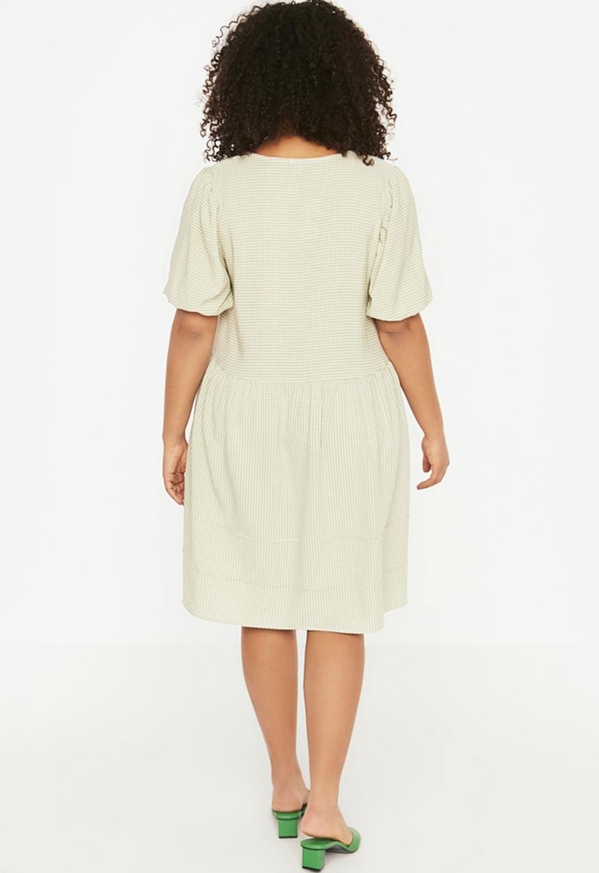 Trendyol - Plus square neck gingham dress - green