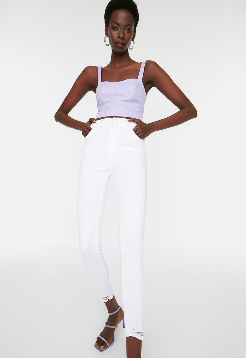 Trendyol - Ripped high waist skinny jeans - white