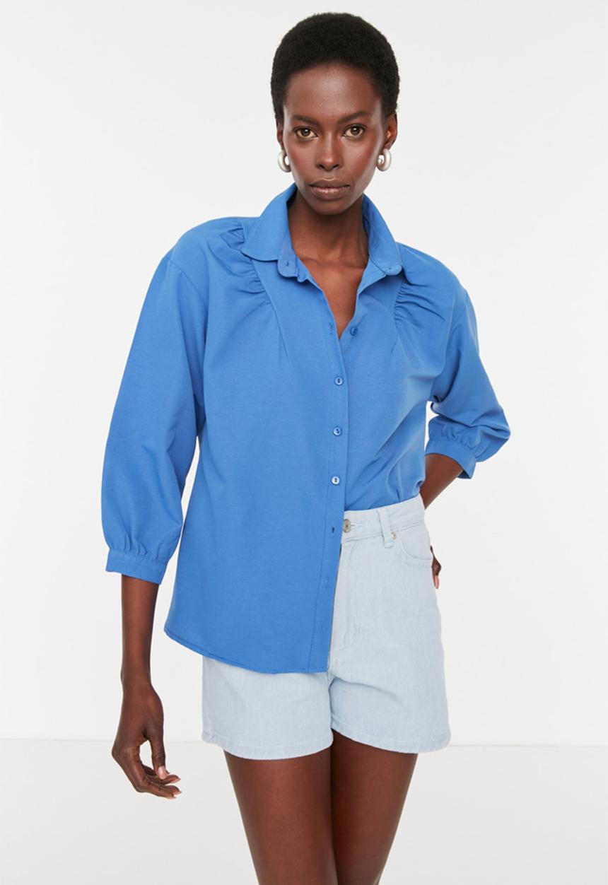Trendyol - Balloon sleeve shirt - blue