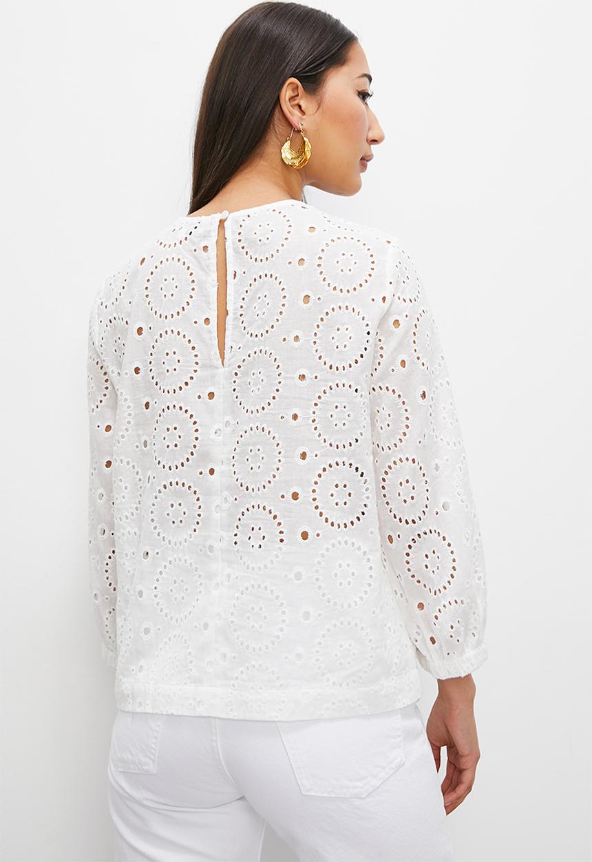 Superbalist - Round  neck openwork shell - white