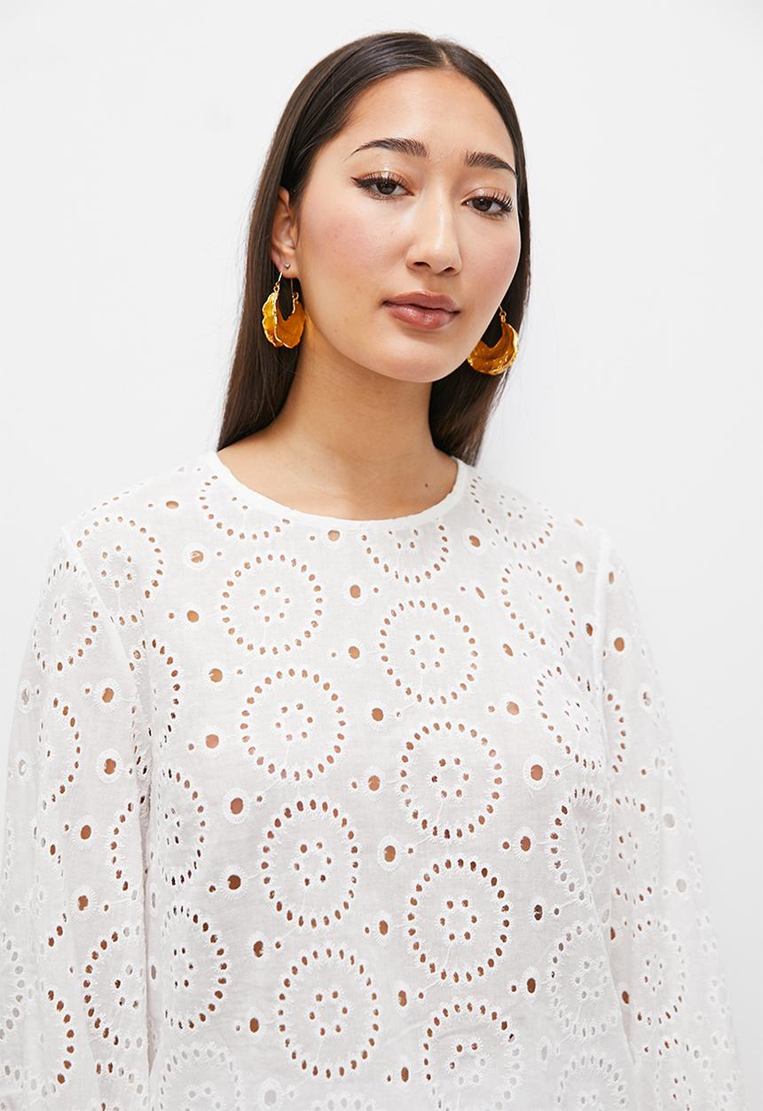 Superbalist - Round  neck openwork shell - white