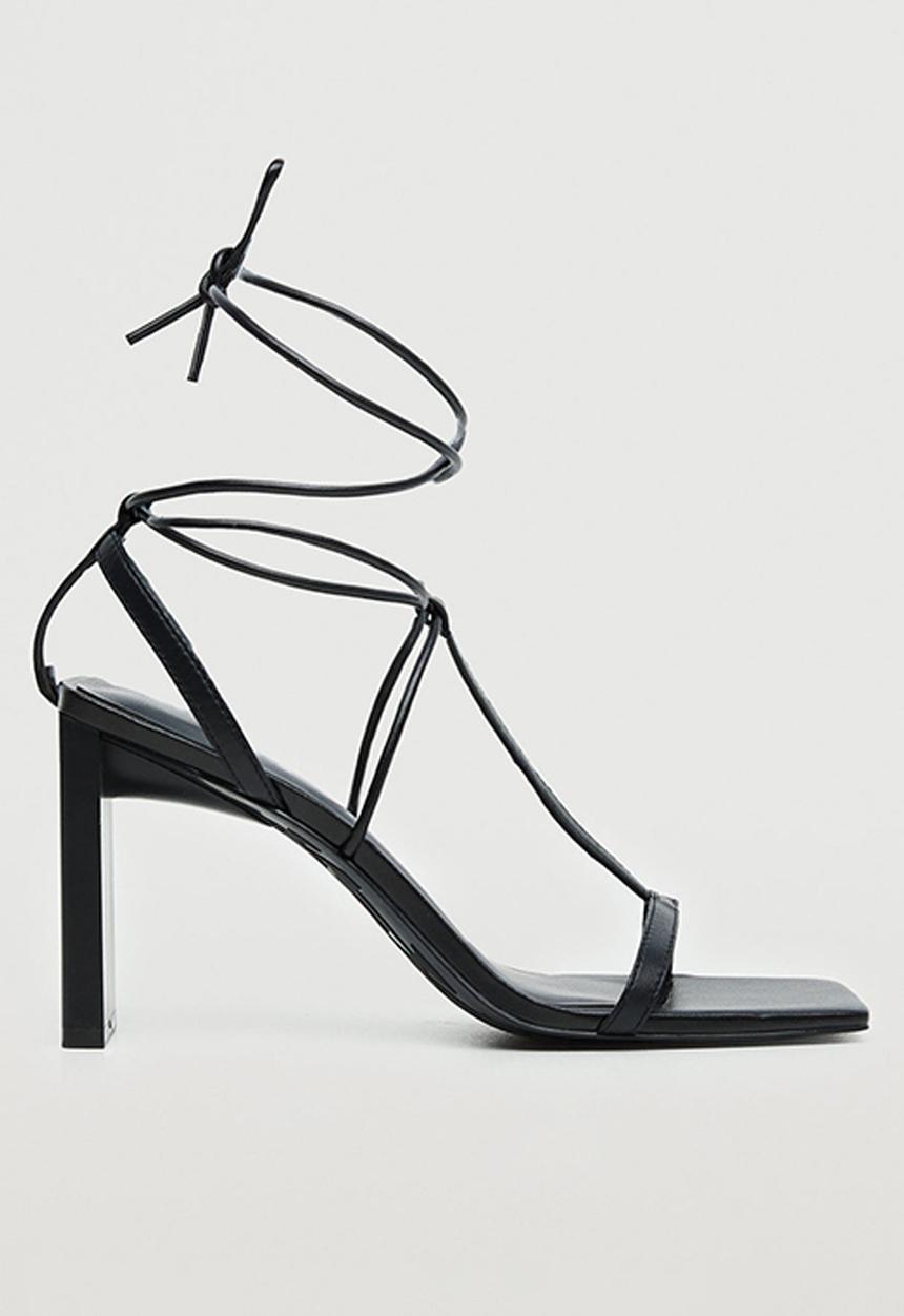 MANGO - Tina leather ankle tie heel - black