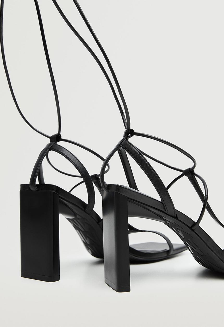 MANGO - Tina leather ankle tie heel - black