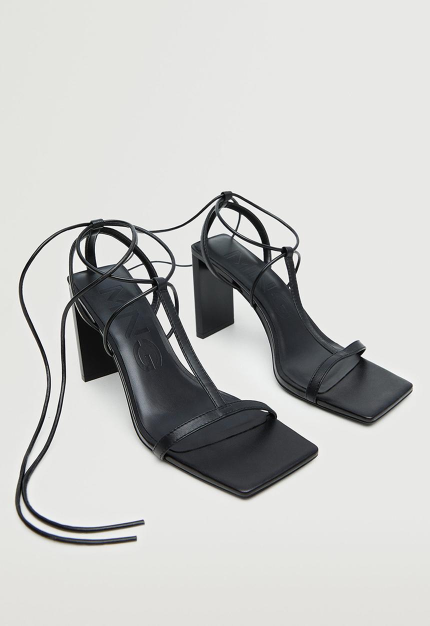 MANGO - Tina leather ankle tie heel - black