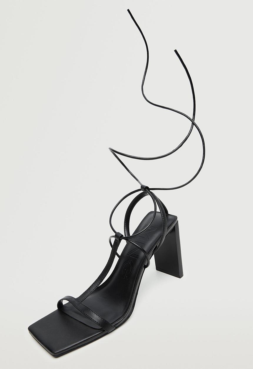 MANGO - Tina leather ankle tie heel - black