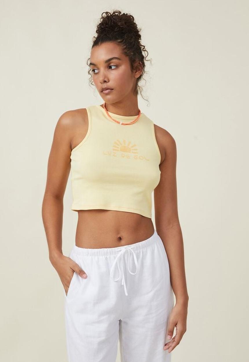 Cotton On - High neck graphic tank - el verano/pale yellow