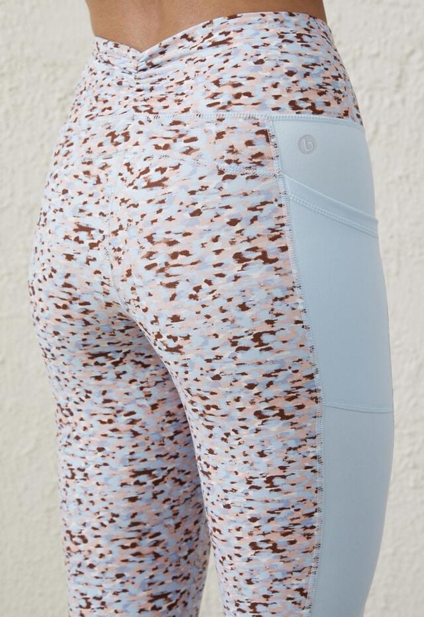 Cotton On - Ultra soft booty lift pocket full length tight - painterly texture silky blue