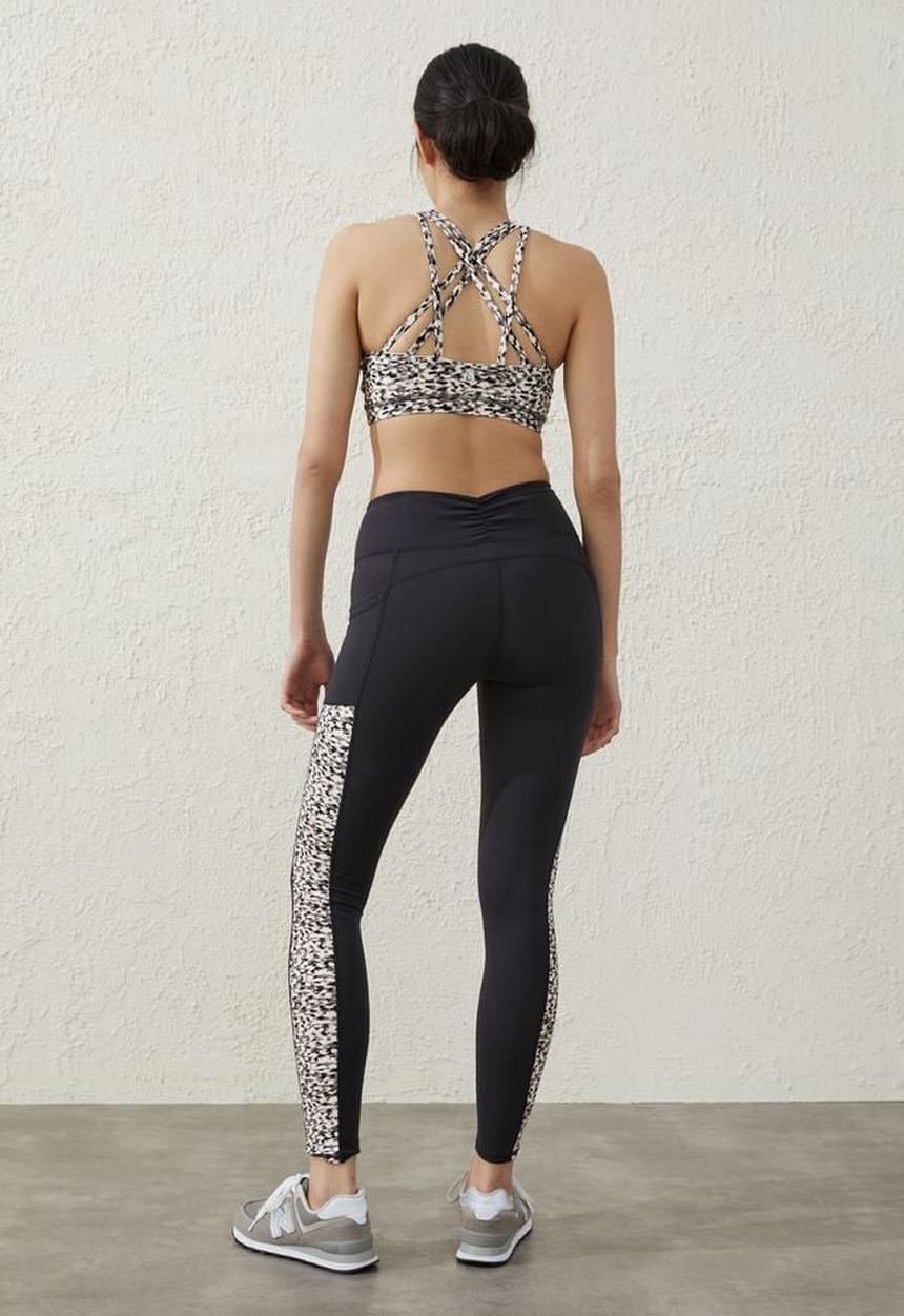 Cotton On - Ultra soft booty lift pocket full length tight - black/painterly texture neutrals