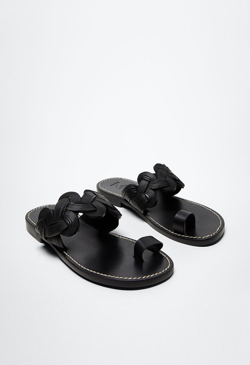 MANGO - Sea leather sandal - black