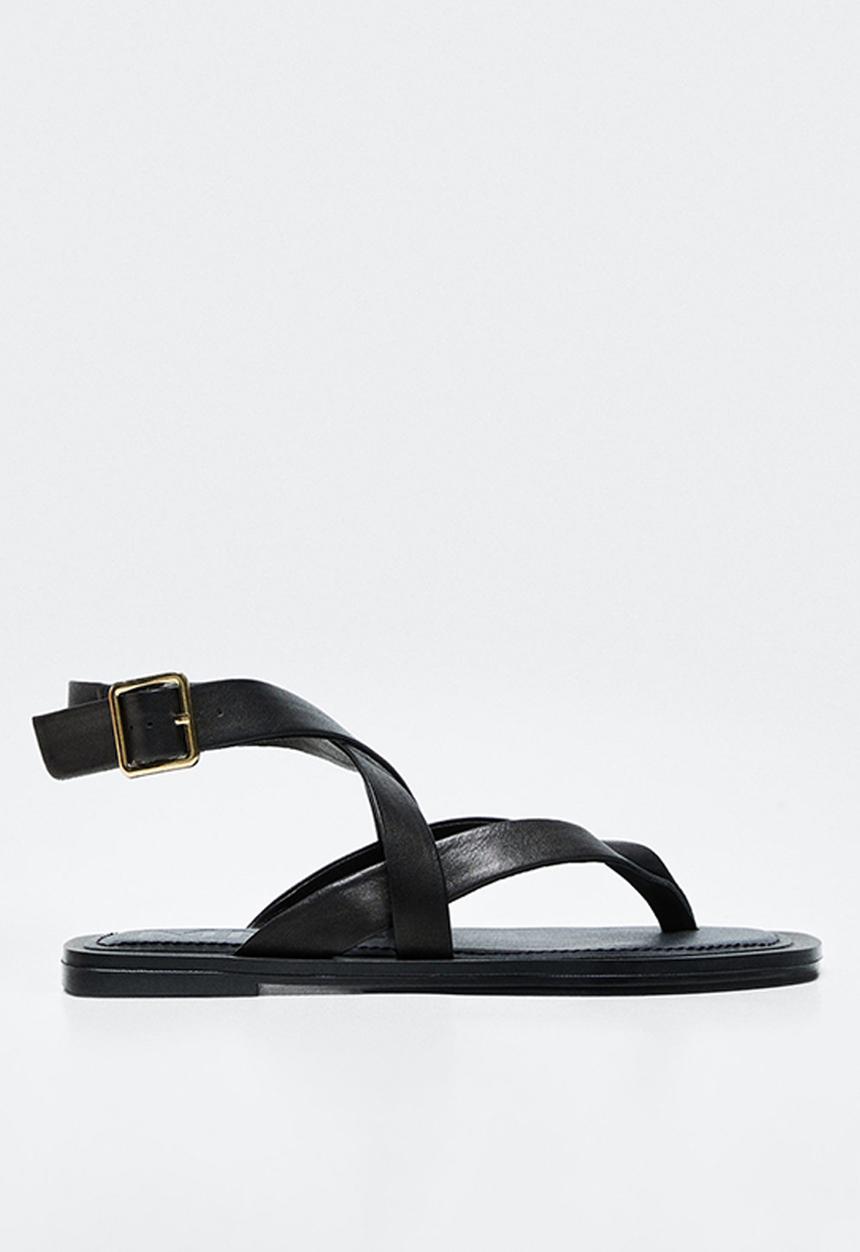 MANGO - Empty leather straps sandal - black