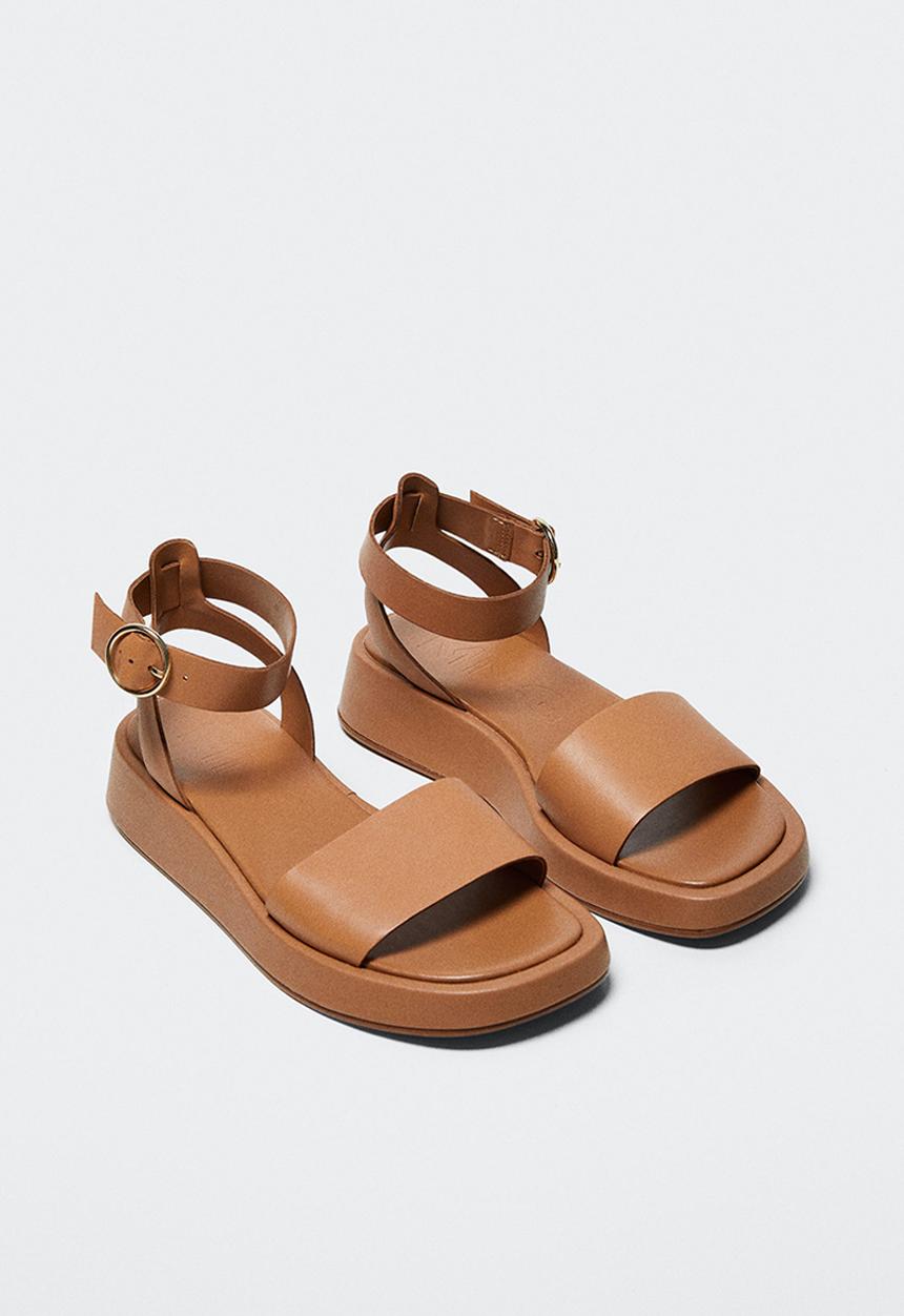 MANGO - Sala leather sandal - medium brown
