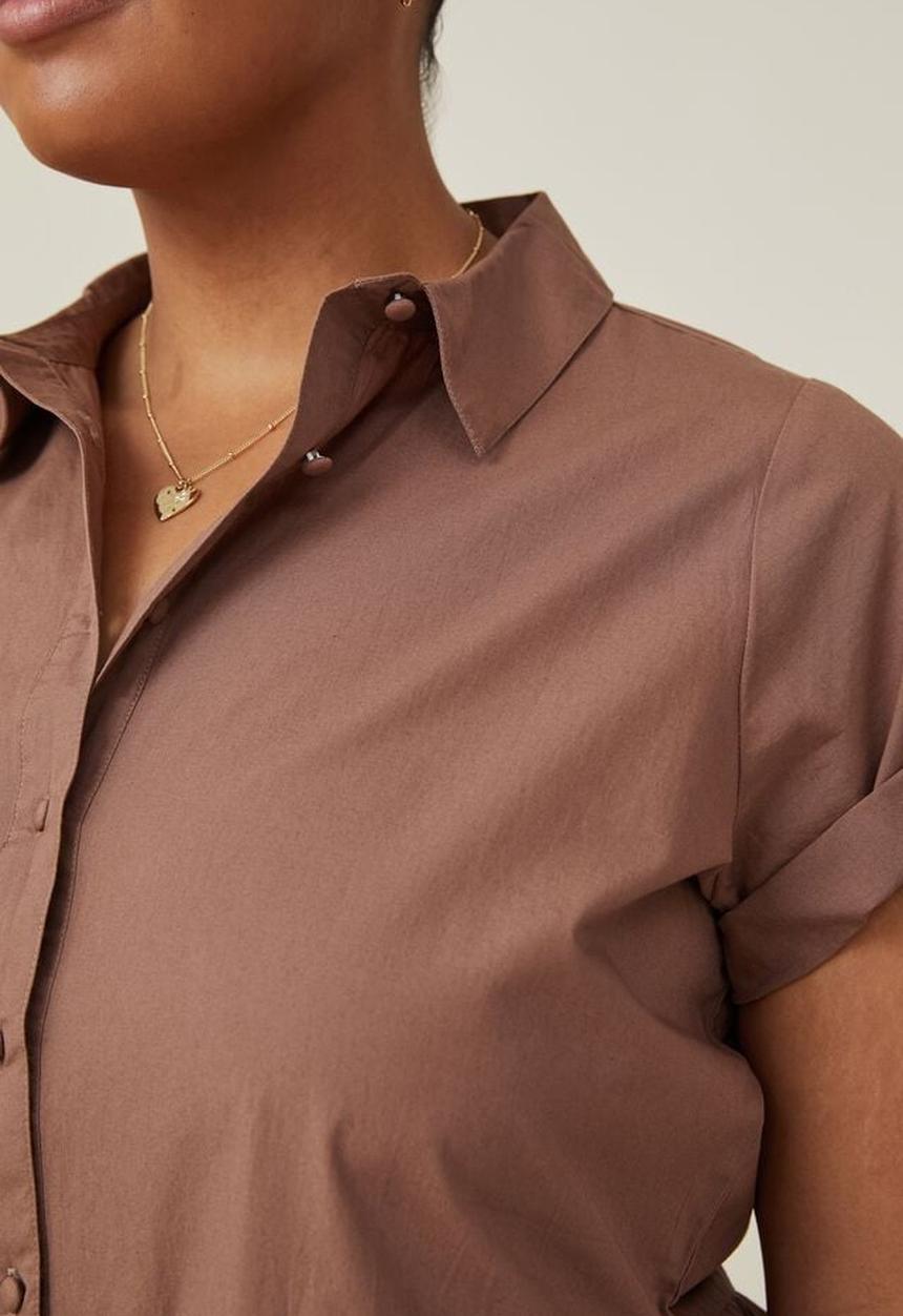 Cotton On - Curve woven nikki mini shirt dress - russet brown