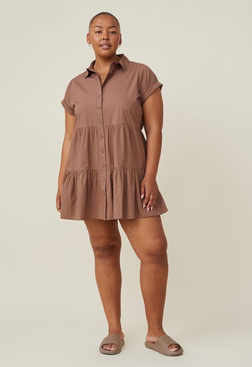 Cotton On - Curve woven nikki mini shirt dress - russet brown