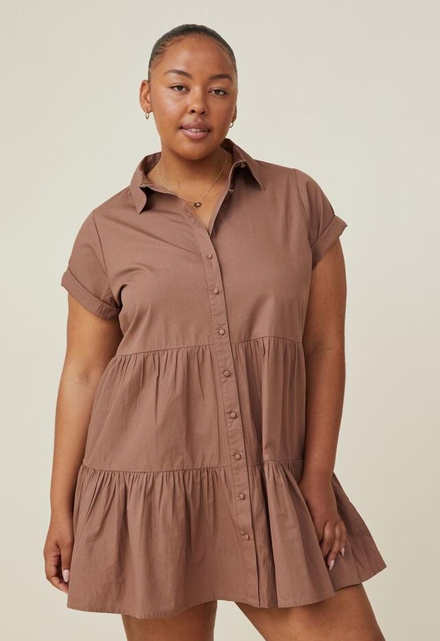 Cotton On - Curve woven nikki mini shirt dress - russet brown
