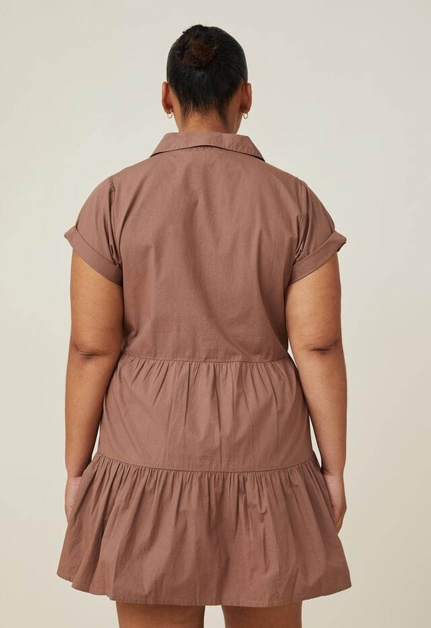 Cotton On - Curve woven nikki mini shirt dress - russet brown