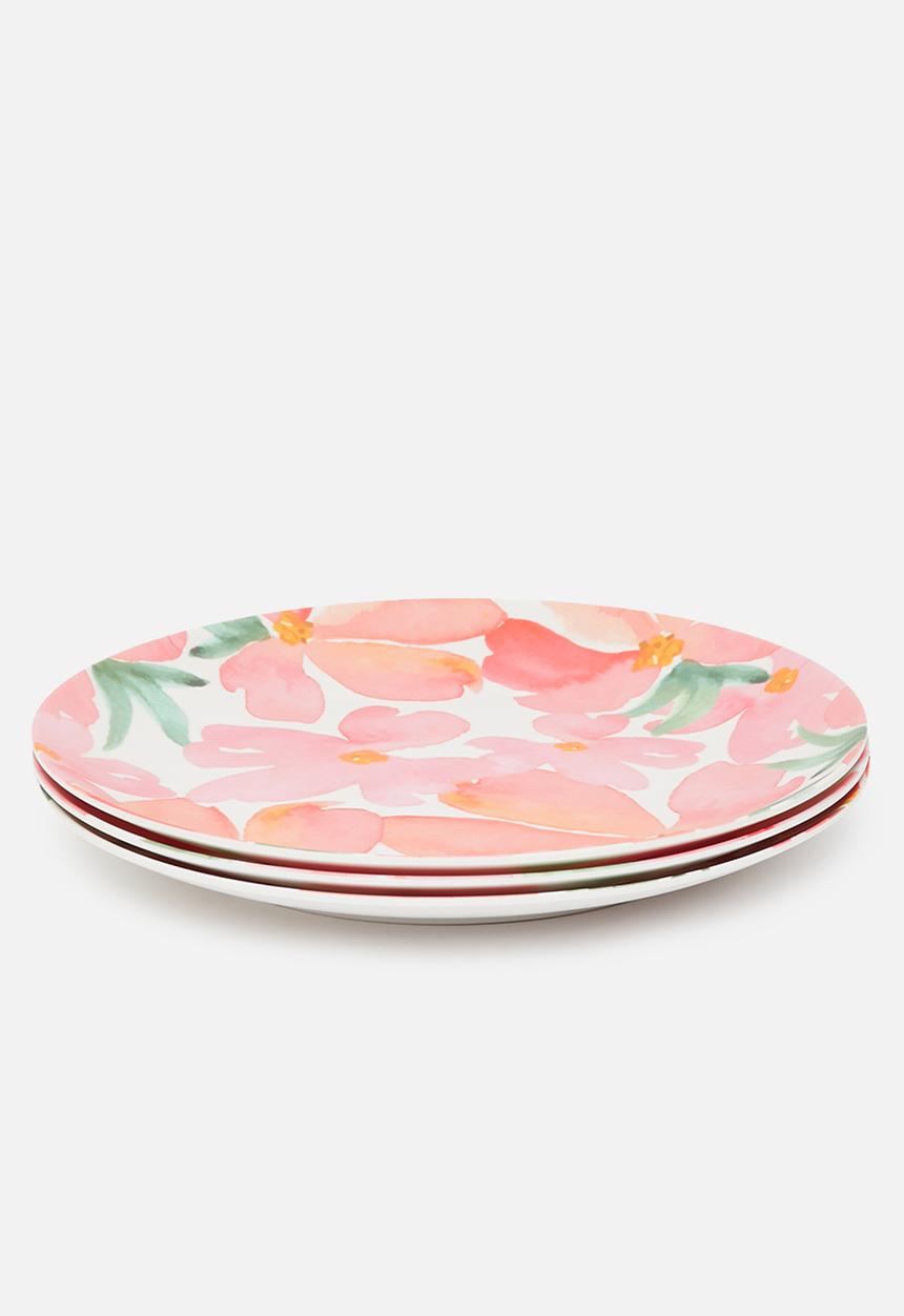 Excellent Houseware - Rose melamine dinner plate set of 3-pink