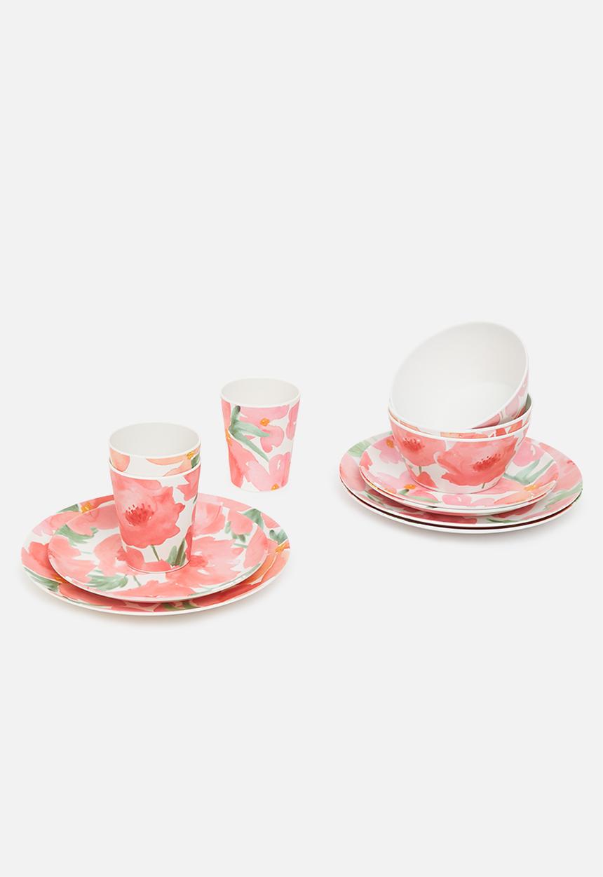 Excellent Houseware - Rose melamine dinner plate set of 3-pink