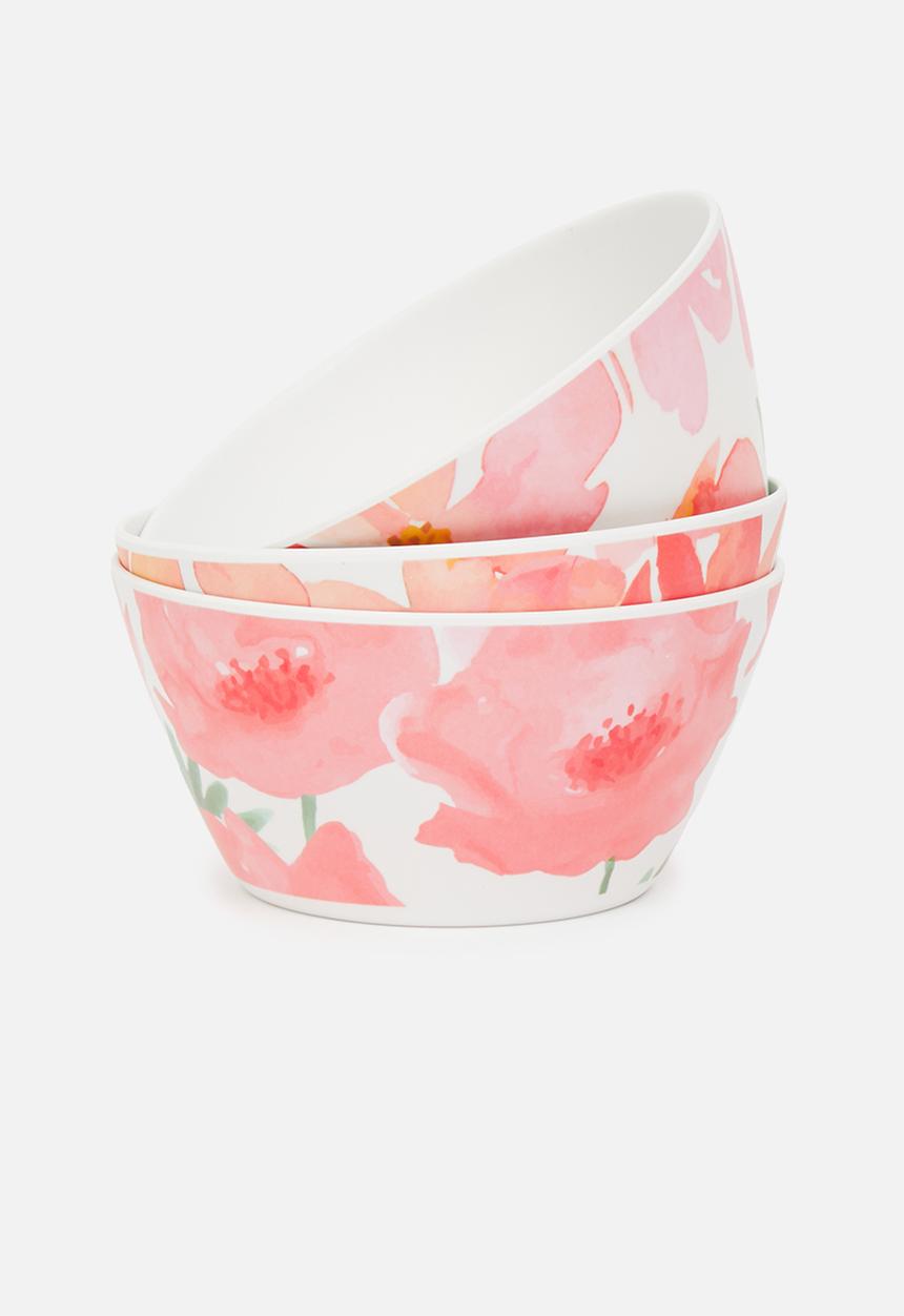 Excellent Houseware - Rose melamine bowl set of 3- pink