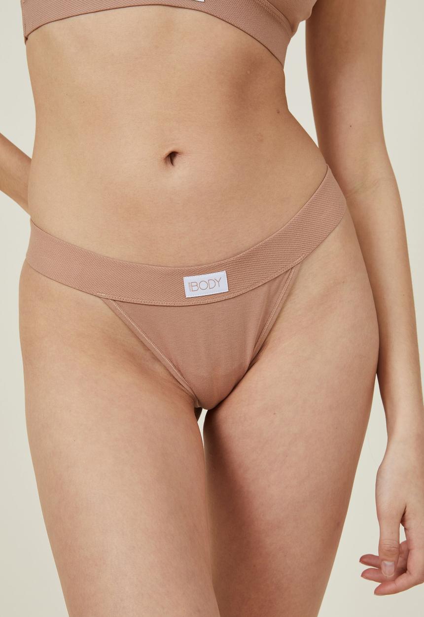 Cotton On - Organic cotton branded tanga g-string brief - maple sugar